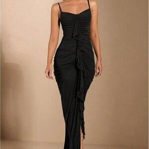 🖤 NWT Black Sweetheart Ruched Maxi Dress – XS